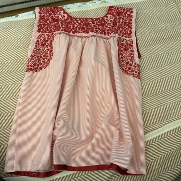 Mi Golondrina Red White Striped Embroidered Flores Large Blouse - Picture 5 of 5